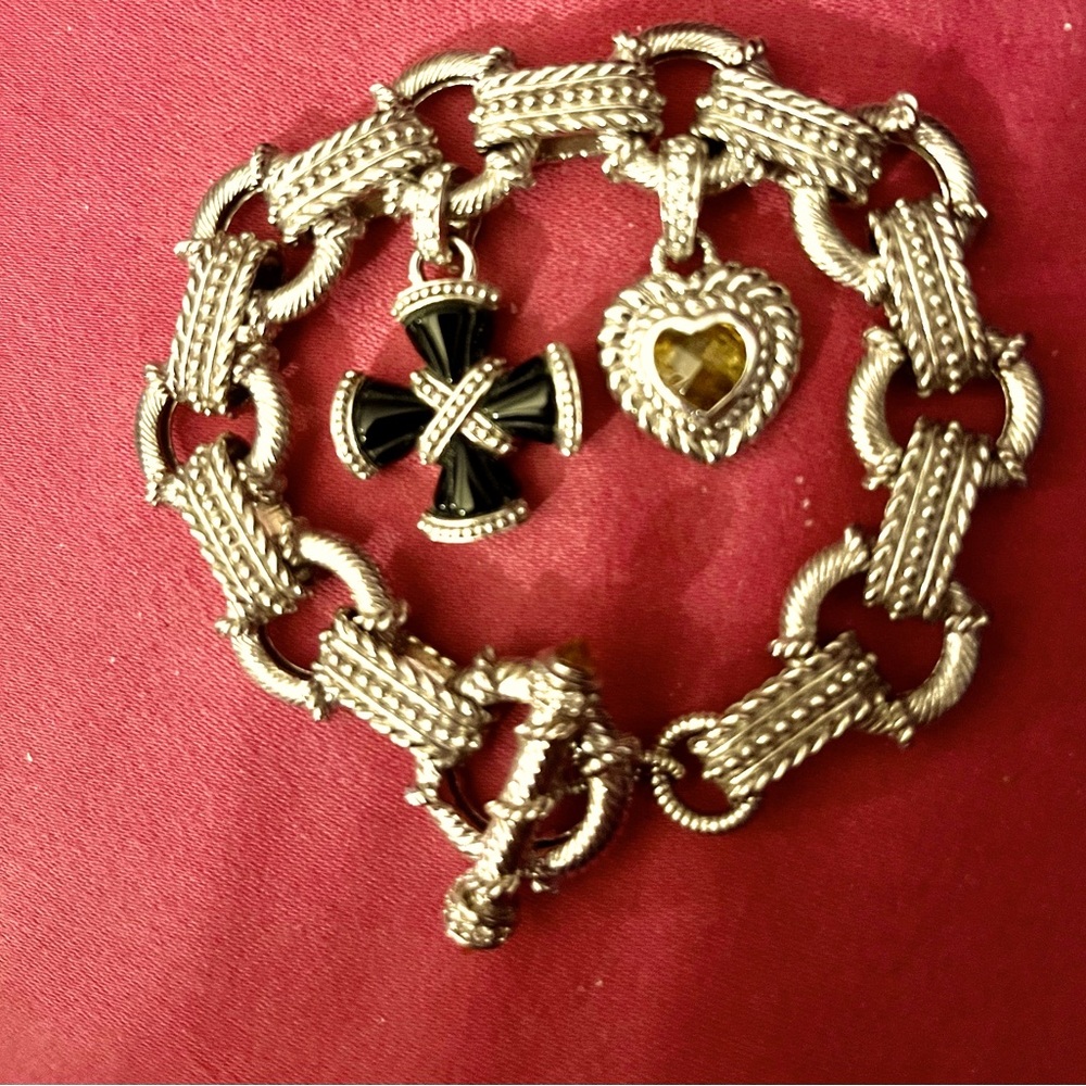 Judith Ripka sterling charm bracelet with 2 charms